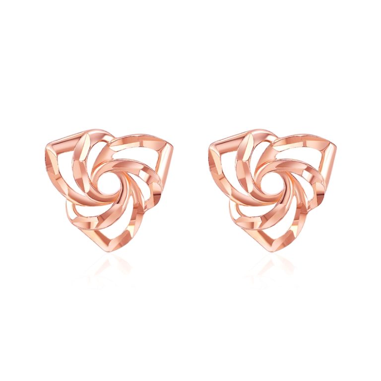 SK JEWELLERY 14K ROSE GOLD SPIRAL TRIANGULAR SHAPED STUD WOMEN'S EARRINGS MALAYSIA