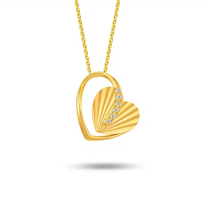 SK diamond necklace accented with diamonds featuring a frilled heart framed by a heart outline