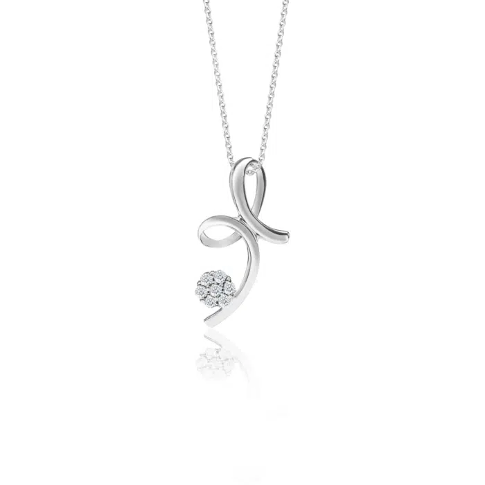 SK Graceful Bloom diamond necklace for women, featuring a flowing design in white gold with lab-grown diamonds.