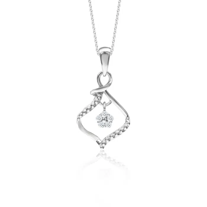 SK diamond necklace with a delicate twisted design in white gold with lab grown diamond