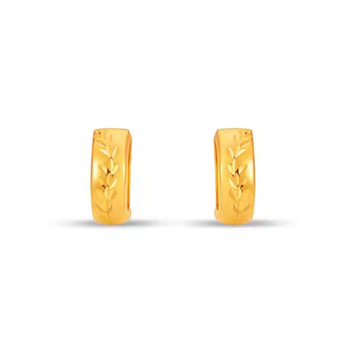 SK earrings malaysia in 916 gold with leaf engravings on the mini hoop earrings