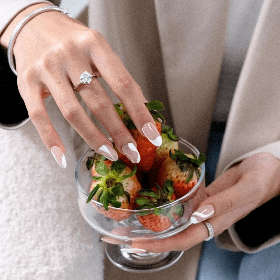 a solitaire engagement ring worn on the middle finger