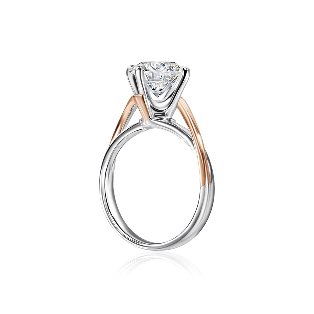 rose gold and white gold at the band of the ring