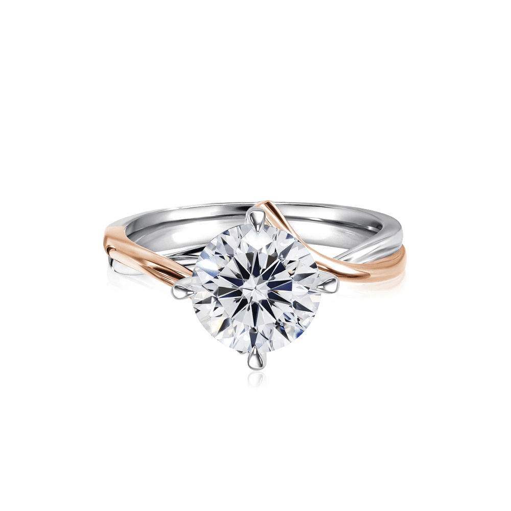 SK rose gold diamond ring with an alluring and timeless design with four prongs in white gold and rose gold and lab grown diamond