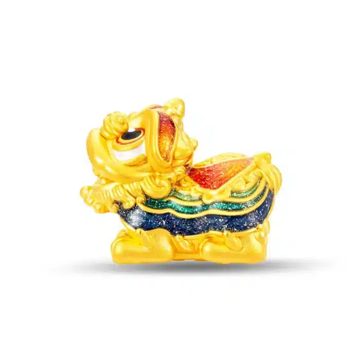 Wealth Blessing Lion Dance 999 Pure Gold Charm