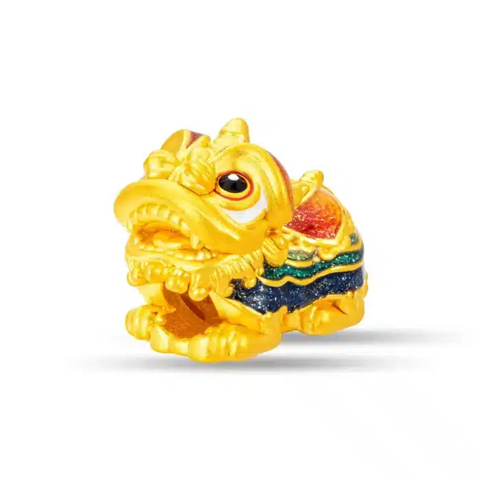 Wealth Blessing Lion Dance 999 Pure Gold Charm