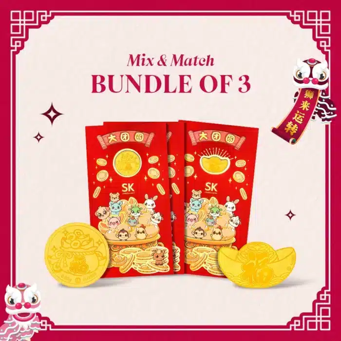 大团圆 Fortune Bag & Ingot of Fortune 999 Pure Gold Coin Ang Pow Trio Bundle