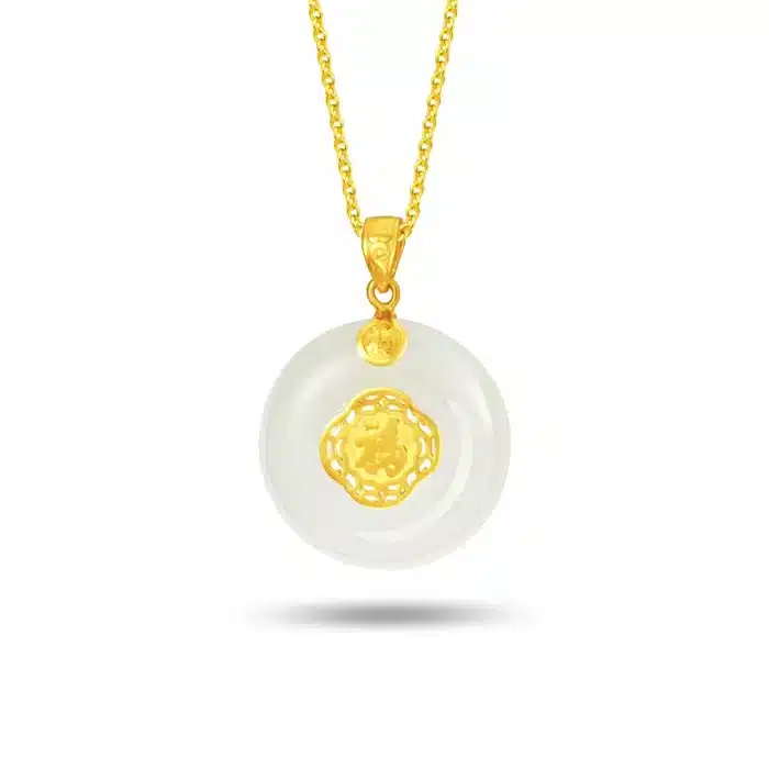 Clover of Fortune 999 Pure Gold Jade Pendant