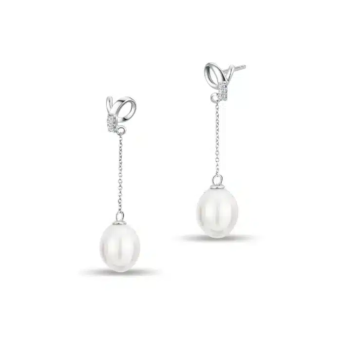 Celestial Sparkle Diamond Pearl Drop Earring