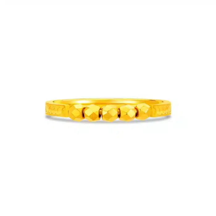 Sleek Beaded Band 999 Pure Gold Ring